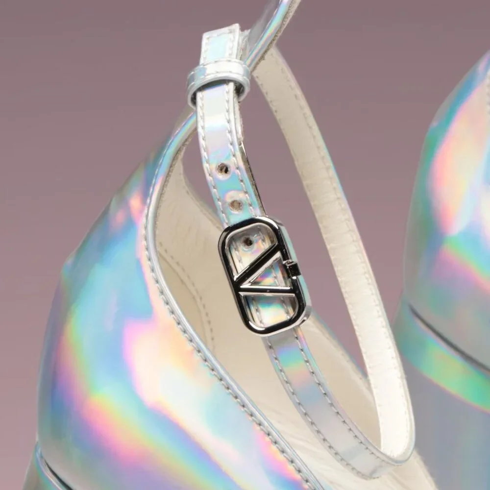 SOLD - Valentino Tan-Go 155 Silver Iridescent Platform Pumps - Picture 7 of 12